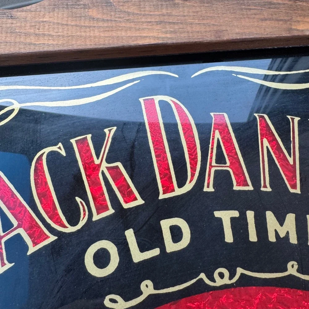Jack Daniels Whiskey Bar Mirror Red Foil Old No 7 Scalloped Wood Frame 11.5x20.5